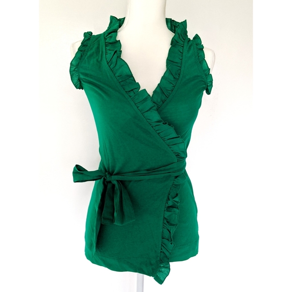 Mango Tops - Mango emerald green wrap ruffled top size S
